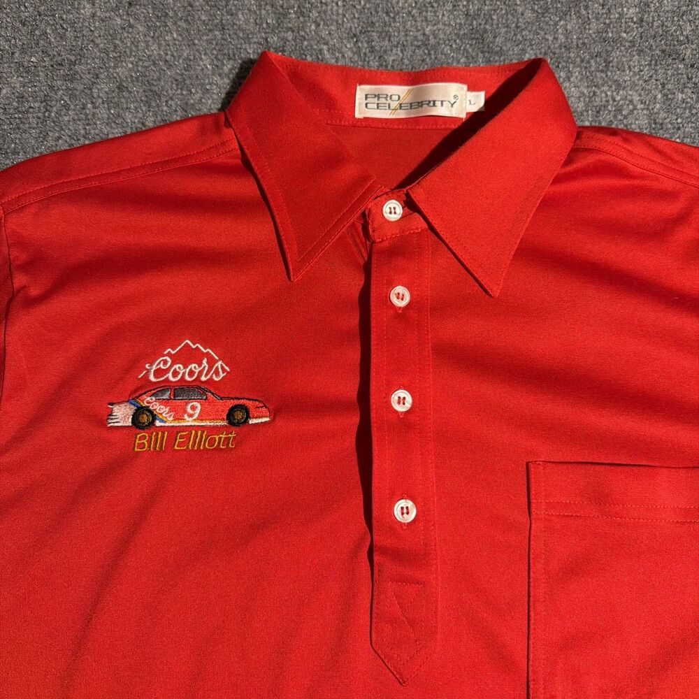 Vintage Pro Celebrity Bill Elliot Polo Shirt Mens Large Red Short Sleeve Nascar